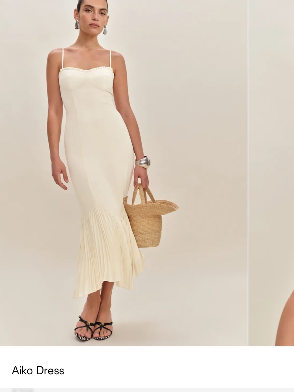 Reformation Aiko Cream Pleated-Hem Dress